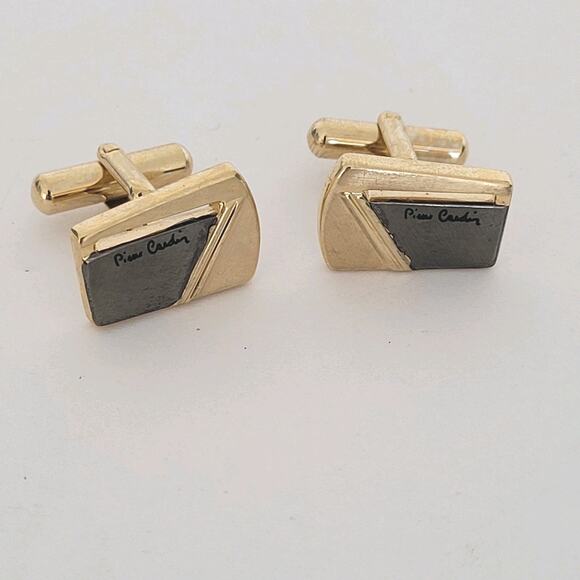 Pierre Cardin Gold Silver Tone Logo Cufflinks Vintage Geometric Designer Retro - Picture 2 of 7
